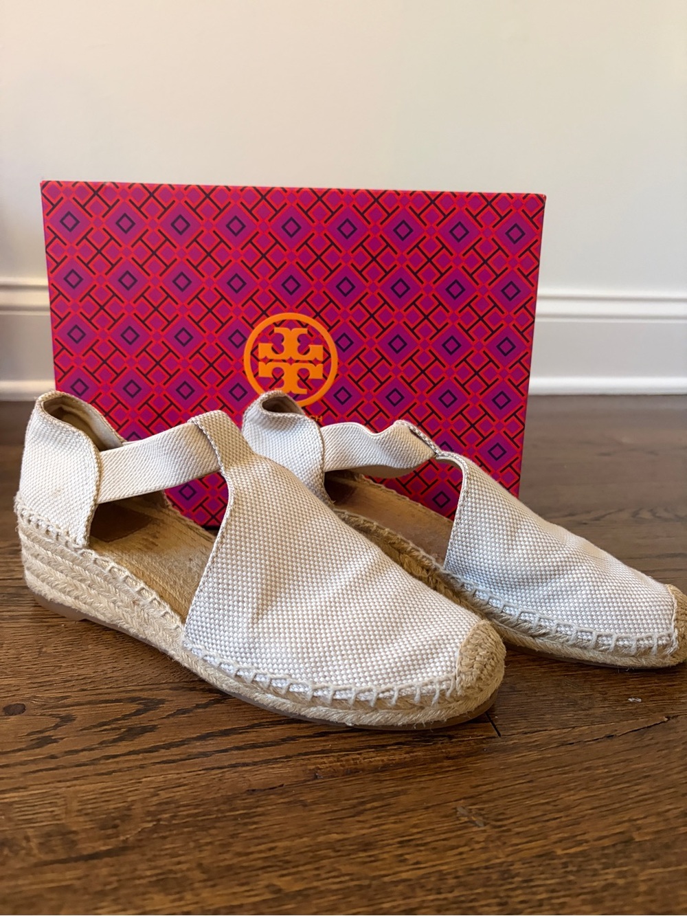 Tory Burch Natural Canvas Espadrille Slingback Wedges